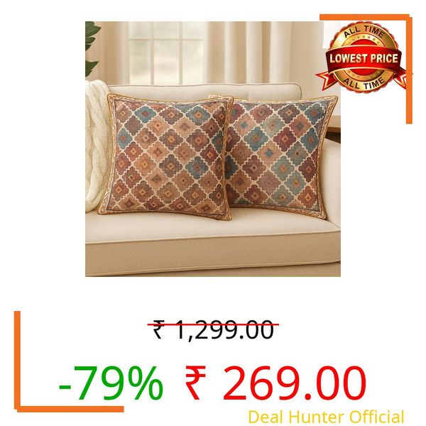 ELORA Soft Cushion Covers[16 * 16 in] (2, Earthy Motifs [Mutlicolor])