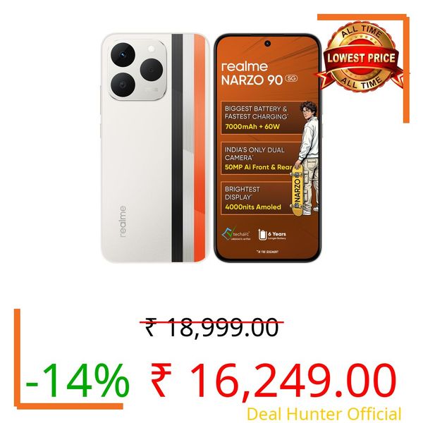realme narzo 90 5G (Victory Gold,6GB+128GB) | 7000mAh Biggest Battery | 60W Fastest Charging | 50MP Front & Rear AI Cameras | 4000nits Brightest Display | AI Assist | IP69 Dust & Water Resistance