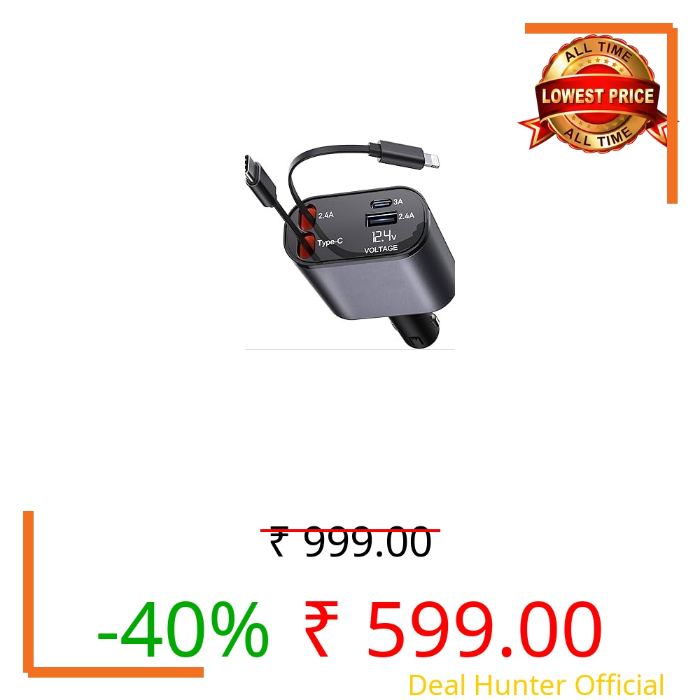 120W Fast Car Charger (2025 New Version) with 80CM Retractable Type-C & 30-pin Port Cables – Simultaneous Charging for 4 Devices – Universal Car Mobile Charger for All Smartphones & Tablets