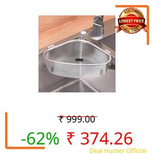 VENDIFY Stainless Steel Sink Corner Strainer Basket – Triangular Drain Rack & Shelf Organizer for Kitchen Sink | Multi-Use Fruit, Vegetable, Soap & Sponge Holder | Rust-Resistant Filter Rack (Silver)