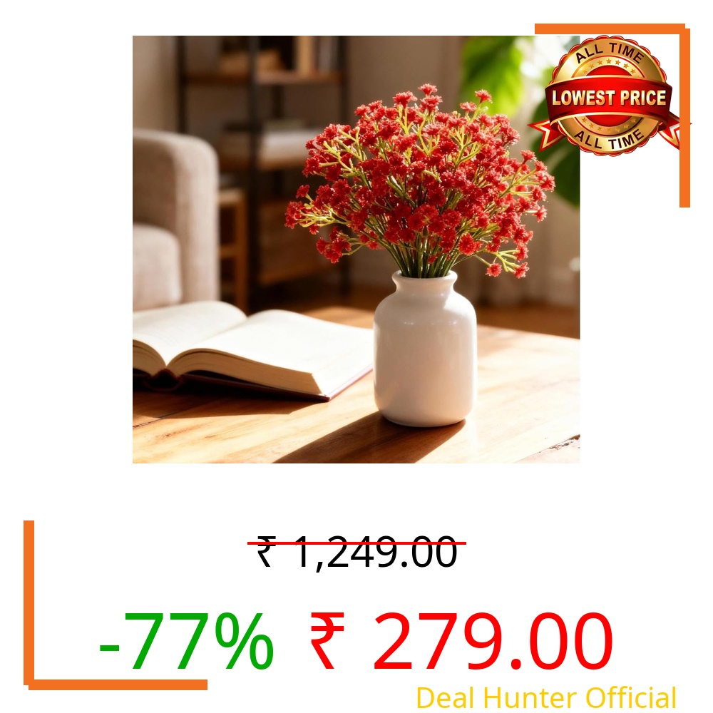 VRB Dec 20 Pcs Artificial Baby's Breath Flower Bunch,Gypsophila Bouquets Flower Sticks for Vase,Flowers for Vases, Decoration Items for Living Room,Home Decor,Chritmas (20 Pcs - Red Gypsophila)