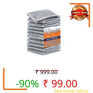 VEPROIX Stainless Steel Scrubber Cloth (10 Pack) – Double-Sided Silver Wire Kitchen Cleaning Pads, 2-Layer Thickened Microfiber Non-Scratch Dish Washing Rag for Pans, Oven & Glassware