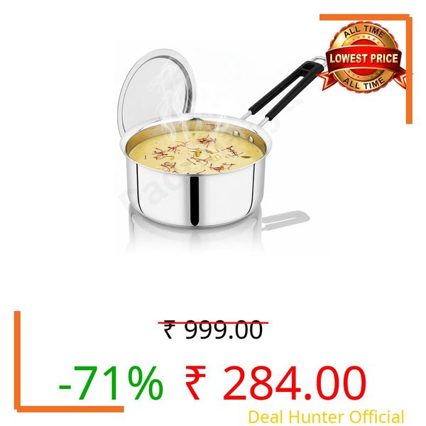Padchaaya Stainless Steel Sauce Pan with Lid | Tea Pan | Chai Pan | Milk Pot with Handle Induction & Gas Stove Compatible (1.5 Liter) (Plain, 2 Liter)