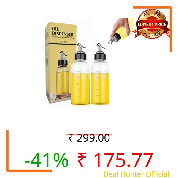 Baaan 500ml Oil Dispenser Bottle for Kitchen | Leakproof Oil Pourer Bottle with Nozzle | BPA Free Plastic Cooking Oil Container for Home | Oil & Vinger 500ml Empty bottle (Pack of 2)