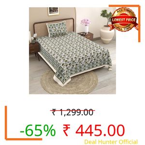 YUGRUSH 100% Cotton Single Bedsheet with 1 Pillow Cover I Jaipuri Traditional Sanganeri Print 240 TC Cotton Bedsheet for Single Bed | 60x90 Inch - Multicolour Floral Print (Multicolor 7)