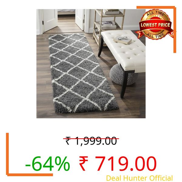 MATYUN Shaggy Floor Carpet for Living Room, Soft & Fluffy Bedside Runner Rug for Bedroom, Hall, Sofa Area, Elegant Modern Floor Carpet (Grey Box, 1.5x4 Feet)