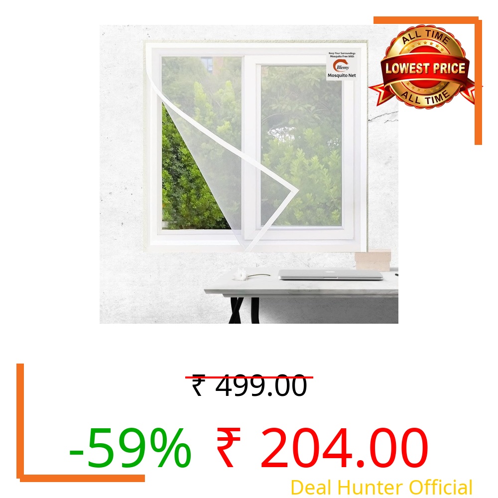 Blemy Polyester Window Mosquito Net for Home, Mesh with Velcro Hook Tape, Easy DIY Installation (White, 5X5 Feet)