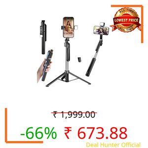 Kratos Selfie Stick Tripod Stand with Light 67 inch/1.7 M, 360° Rotation Handle for Anti Shake Shooting Tripod, Multifunctional Bluetooth Tripod for Mobile Phone Vlogging, Live Stream and Travel