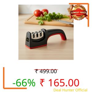 AaraVibe™ – 3-Stage Manual Knife Sharpener Tool & Machine with Diamond, Tungsten & Ceramic Slots for Fast Sharpening | Professional Kitchen Edge Restorer for Stainless Steel Knives