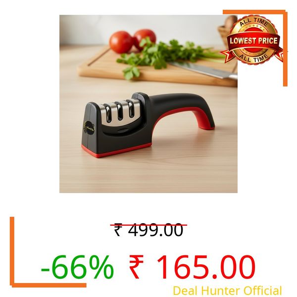 AaraVibe™ – 3-Stage Manual Knife Sharpener Tool & Machine with Diamond, Tungsten & Ceramic Slots for Fast Sharpening | Professional Kitchen Edge Restorer for Stainless Steel Knives