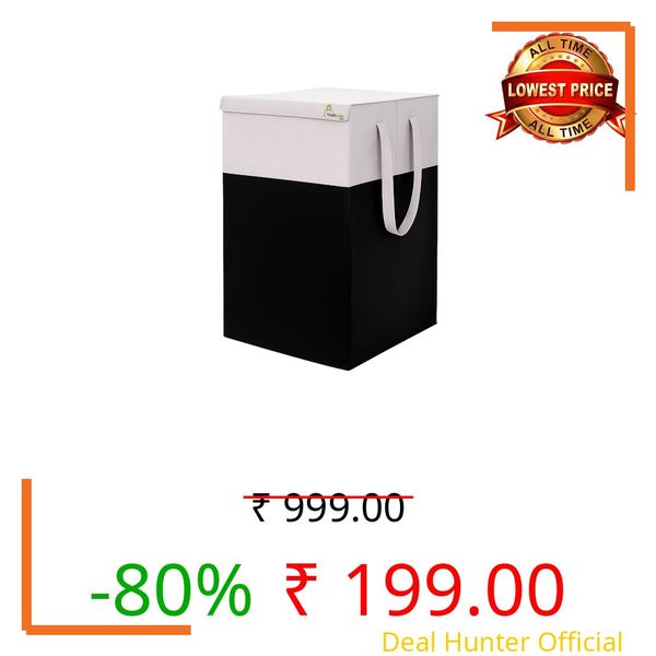 THAILIWALE 75L Foldable Laundry Basket with Lid & Handles – Collapsible Clothes Hamper & Wardrobe Organiser for Bedroom & Bathroom | For Clothes, Towels & Kids Toys | Black & Grey