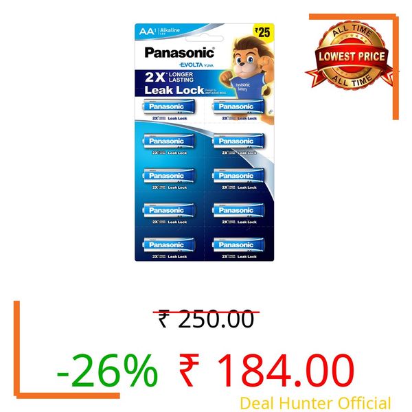 Panasonic Evolta Yuva, Alkaline AA Battery, 2 Times Longer Lasting, Leak Lock Designed by Anti-Leak Seal Technology for Everyday Devices, Clock, Toy, Remote, Pack of 10 - Evolta Yuva