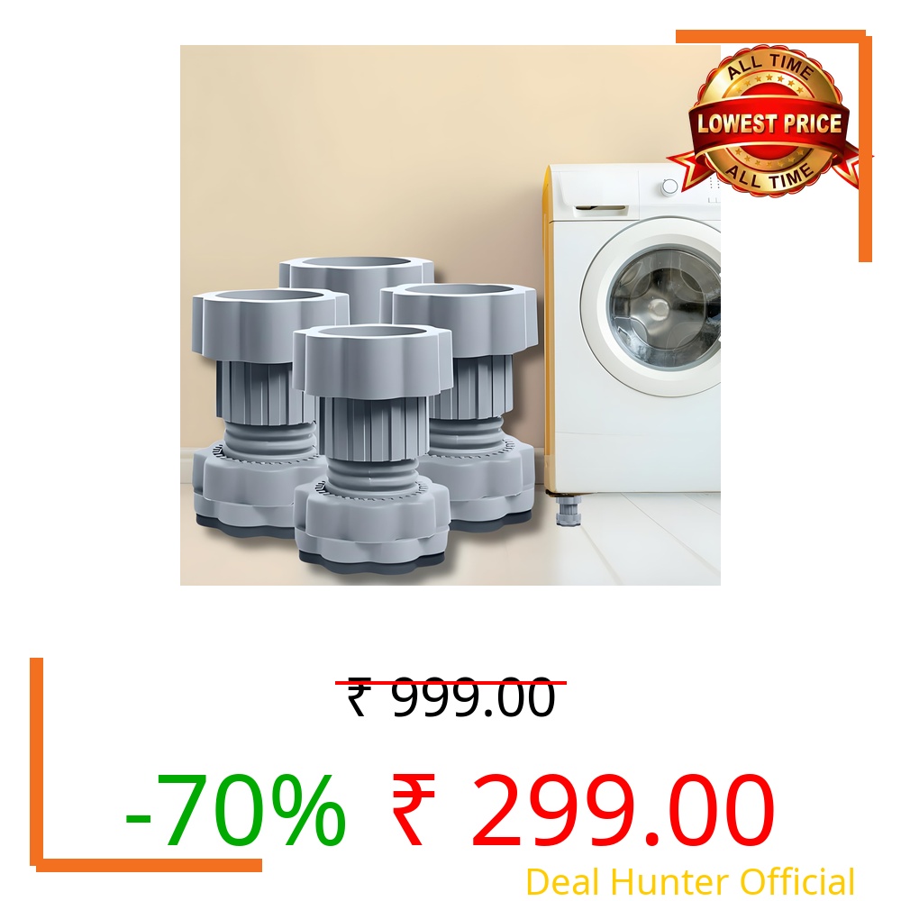 HM Adjustable Washing Machine Stand | Anti Vibration Pads for Washing Machine | Fridge Stand | Top Load | Front Load | Bushes | Upto 9 Kg Machine (Set of 4 - Grey)