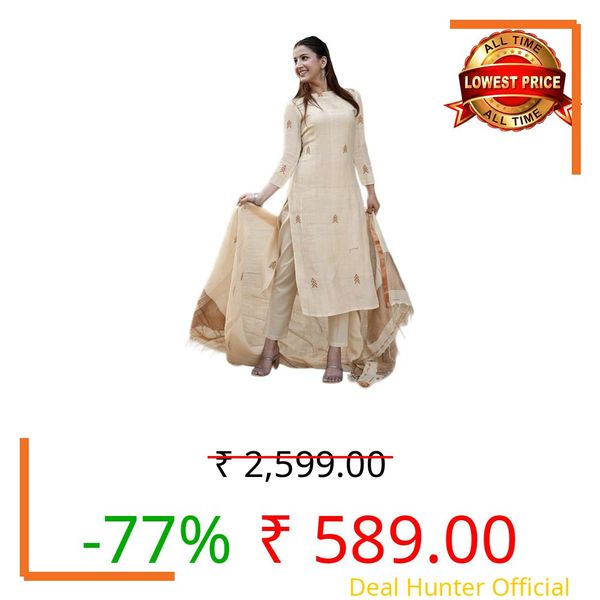 ANNI Designer Women's Rayon Viscose Straight Printed Kurta with Pant & Dupatta (CHAKORI Cream_S_Cream_Small)