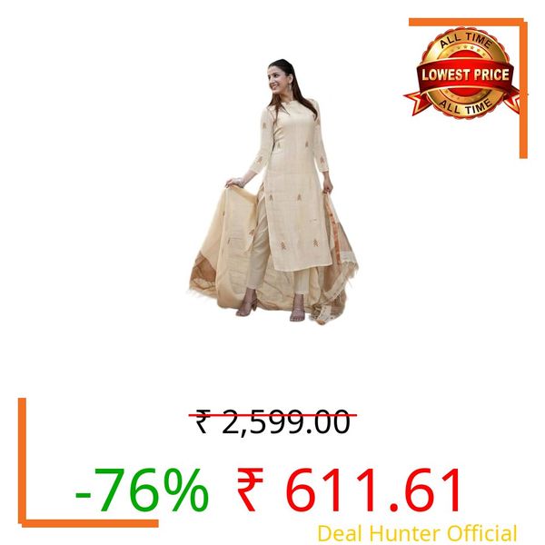 ANNI Designer Women's Rayon Viscose Straight Printed Kurta with Pant & Dupatta (CHAKORI Cream_XXL_Cream_XX-Large)