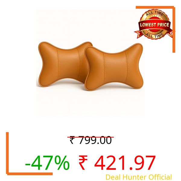 3D FRONTLINE PU Leather Car Neck Rest Pillows (Tan,Pack of 2)