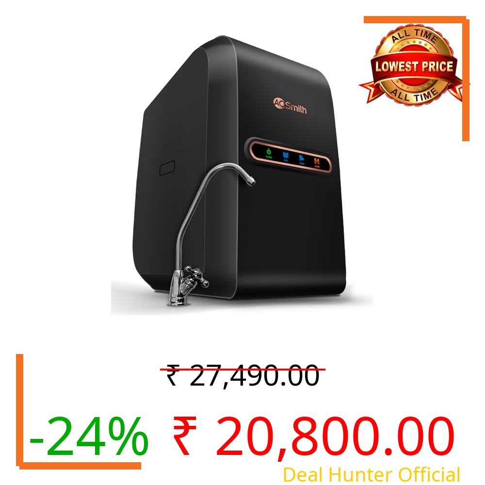 AO Smith Z2+ Luxe (Midnight Black) RO Under sink Water Purifier | UTC | 7-Stage Purification | 2x Water Savings | Goodness of Copper