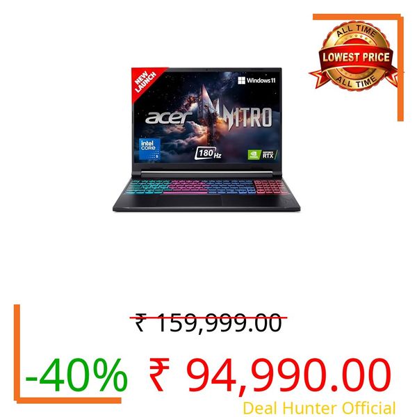acer Nitro V 16S, Intel Core 5-210H Processor, NVIDIA GeForce RTX 5050-8GB GDDR7, 16GB DDR5, 512GB, FHD IPS, 16"/40.6cm, 180Hz, Win 11, Obsidian Black, 2.1KG, ANV16S-71, RGB KB, Gaming Laptop