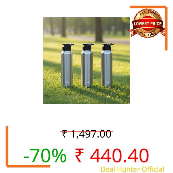 Clazkit Amaze 1000ml Sporty Stainless Steel Water Bottle Set of 3|ISI Certified | Leakproof, Rust-Free, BPA-Free, Durable for College, Fridge, Sports, Gym, Yoga & Office – Easy to Clean & Reusable