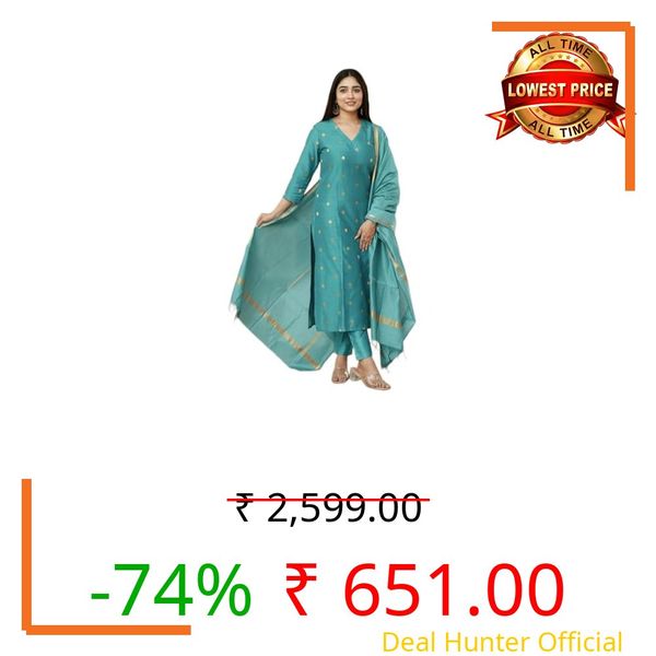 GoSriKi Women's Rayon Viscose Straight Printed Kurta with Pant & Dupatta (SDF SKY-VKS01-GS_4XL_Sky_XXXX-Large)