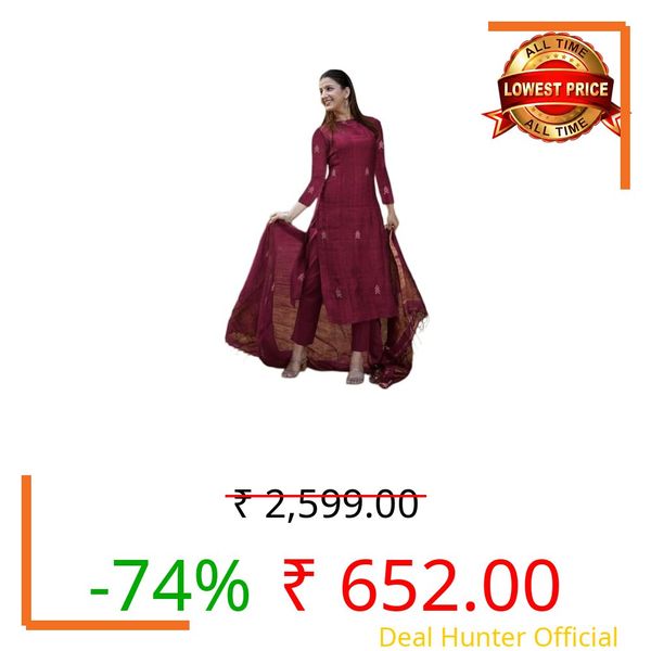 ANNI DESIGNER Women's Viscose Straight Printed Kurta with Pant & Dupatta (CHAKORI Wine_5XL_Wine_XXXXX-Large)