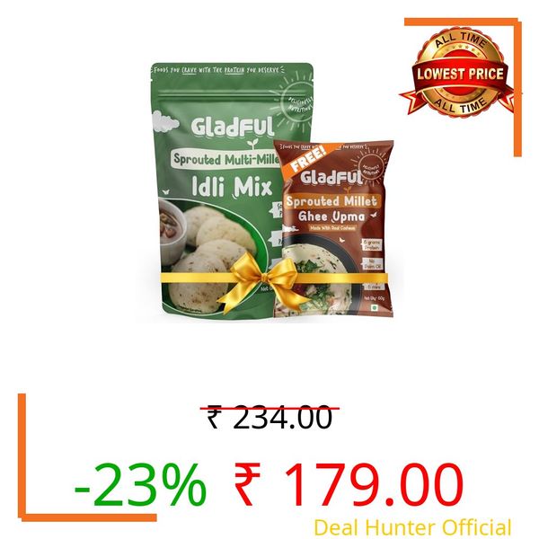 Gladful Multi Millet Idli Mix Combo | Get Ghee Millet Upma FREE | 400g + 60g | No Palm Oil | No Trans fat | Healthy Breakfast Instant Mix | Multigrain Protein | Made with Jawar, Ragi and Suji/Rawa, Ghee & Cashew