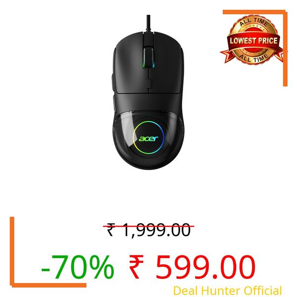 acer Titan X Wired Gaming Mouse | A725 Sensor | 7200 DPI | 125Hz Polling | 13 RGB Modes | 20G Acceleration | 60 in/s Tracking | 1.5M Braided Cable | Durable 3M Click Switches | PC/Laptop Compatible