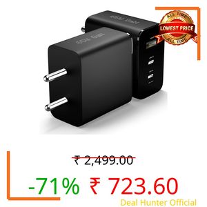 True Desire 65W GaN 3-in-1 Fast Charger | Dual USB-C + USB-A Multiport Adapter | Compatible with CMF Phone, Nothing Phone 1/2/2a/3 Series, Samsung S/Z/A/F/M, iPhone, MacBook & Type-C Devices