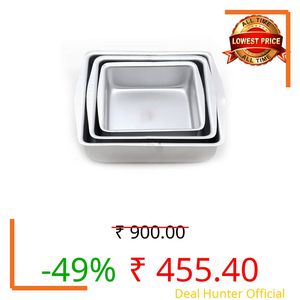 Aluminium Square Cake Mould Set of 3 (6", 7", 8") | Food Grade Baking Trays | Oven, OTG & Microwave Safe | Lightweight, Durable, Easy to Clean | Ideal for Cakes, Brownies, Pastries & Desserts