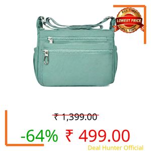 Women’s Crossbody Sling Bag for Everyday Use | Stylish Nylon Shoulder Bag with Multiple Zipper Pockets | Adjustable Strap, Water-Resistant for Shopping, College & Work (26cmx21cmx10cm) (Green)
