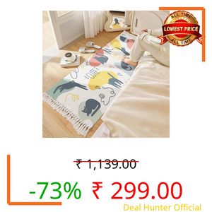 GLOFY® Hand Woven 100% Natural Cotton Export Quality Printed Rug,Carpet, Bed Side Runner for Bedroom,Living Room, Size-2x5 feet or 60 cms x 152 cms (Cute Cat)