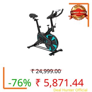 Amazon Basics Spin Exercise Bike for Home & Gym, 6KG Flywheel | 120KG Load Capacity | Adjustable Resistance, Silent Belt Drive, Comfortable Seat Cushion | Alloy Steel | for Cardio, Cross-Training | Black