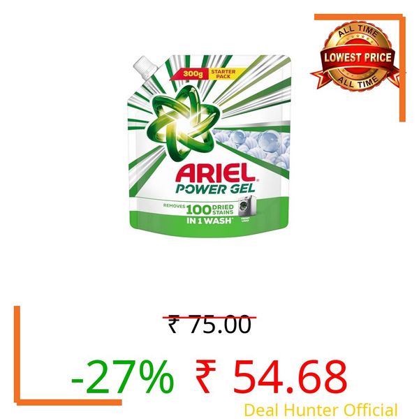 Ariel Power Gel Liquid Detergent for Front Load – 300g | Removes 100 Dried Stains in 1 Wash | Faster Dissolving | Long-Lasting Fragrance | Color Protection | At the price of Powders