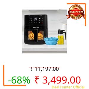 SOLARA Air Fryer 4.5 Litres with 500ml 2-in-1 Glass Oil Sprayer & Pack of 6 Reusable Silicone Basket Liners Combo Pack, 10 Preset menus, BPA-Free Kitchen and Air Fryer Accessories