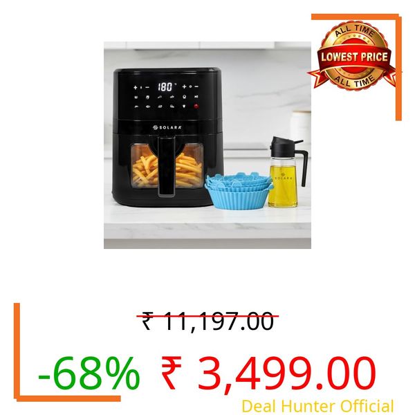 SOLARA Air Fryer 4.5 Litres with 500ml 2-in-1 Glass Oil Sprayer & Pack of 6 Reusable Silicone Basket Liners Combo Pack, 10 Preset menus, BPA-Free Kitchen and Air Fryer Accessories