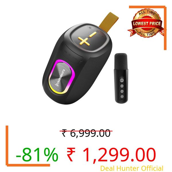 CrossBeats Jam Box 20W Karaoke mic with Speaker,Portable Bluetooth Party Speaker with Wireless mic, RGB Lights,12H Playtime, Deep Bass, IPX5 Waterproof, USB/SD Card, Home Singing Audio Device(Black)