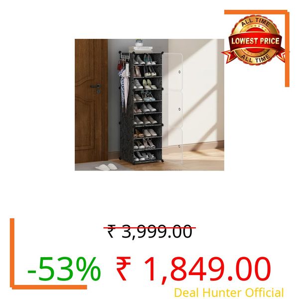 KRISHYAM® 9-Tier Portable Shoe Rack Organizer with 3 Doors | Modular Plastic Cube Storage Cabinet for Hallway, Bedroom, Closet & Entryway | Holds Up to 18 Pairs | Black