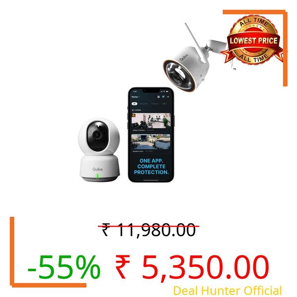 Qubo Smart Outdoor Bullet + 360° Indoor Camera Combo [2026 Edition] by Hero Group | 3MP 2K Resolution | WiFi CCTV | AI Person Detection | NightPulse Vision | 1 TB SD Card + Cloud Backup