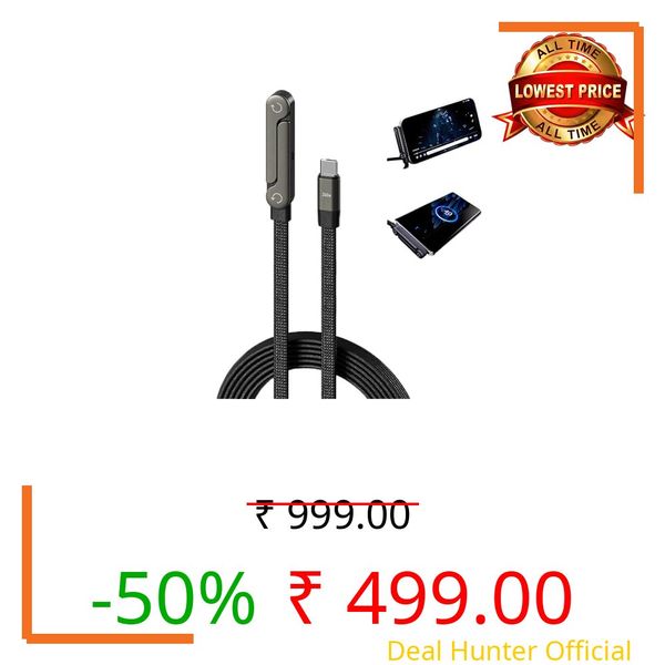 Growalleter 2-in-1 240W Invisible Stand Charging Cable with Foldable Phone Stand, 5ft 90° Angled USB-C Cord, Adjustable Holder for iPhone 15-17/Smartphones/Tablets (1 Pcs)