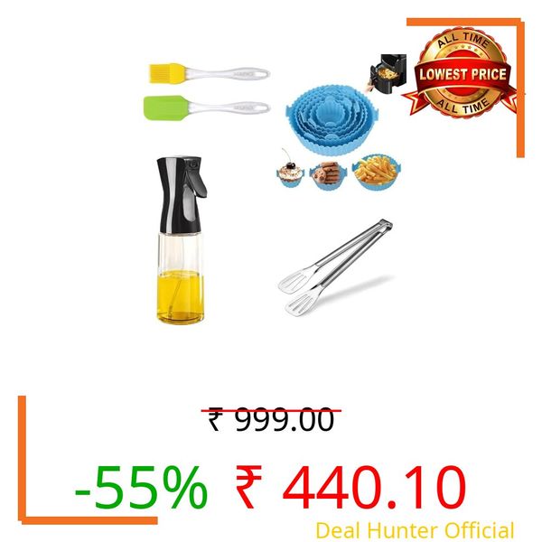 NEKIFACE Air Fryer Accessories Set, 6 Pcs Silicone Liners, Oil Sprayer Bottle, Basting Brush, Spatula, Tongs &Oven Gloves(Mini Mitts) - Multi Color