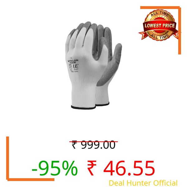 Jaglan Traders Nylon Heavy Duty Work Gloves, Coated Gloves, Industrial and Home use, Multipurpose (Grey, PU Coated - Pack of 1) - Pair Pack