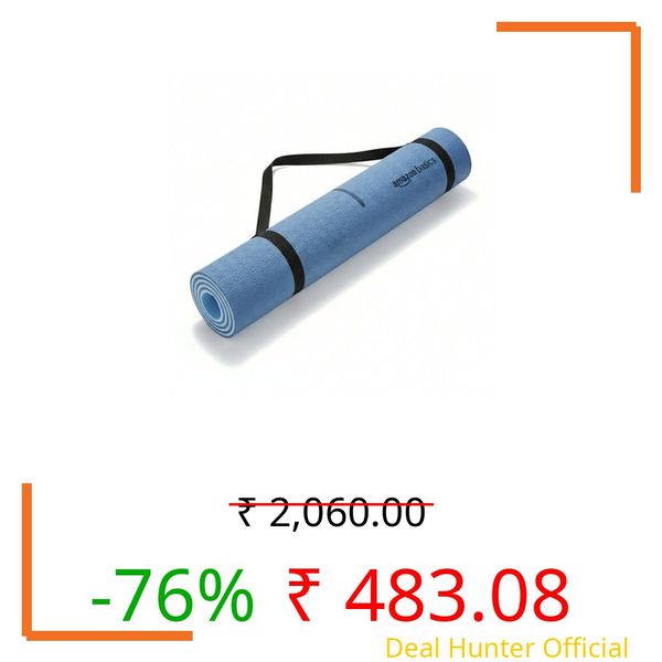 Amazon Basics TPE Yoga & Exercise Mat with Carrying Strap | 6 mm Thick | Non-Slip Grippy Surface | Lightweight & Eco-Friendly Rubber-Like Material | Floor Protection | Ideal for Yoga, Pilates, Stretching & Fitness | 183 x 61 cm | Dark Blue & Light Blue