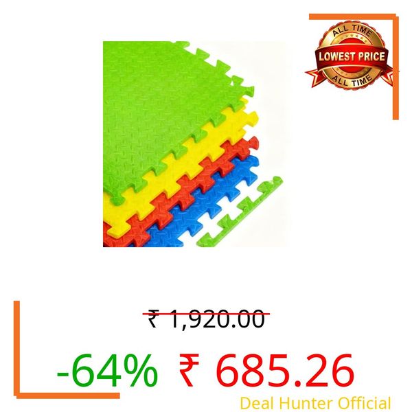 Amazon Basics EVA Foam Interlocking Puzzle Exercise Mat | 12 mm Thick | Set of 4 Tiles (2 x 2 ft each) | Anti-Slip Cushioned Flooring | Durable EVA Foam | Floor Protection for Home Gym & Fitness Activities | Multicolor