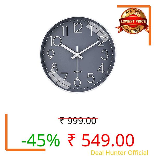 TEKCOOL Plastic Digital Wall Clock 12" Silent Quartz Decorative Latest Non-Ticking Classic Clock Battery Operated Round Easy to Read for Room/Home/Kitchen/Bedroom/Office/School- (Grey)'