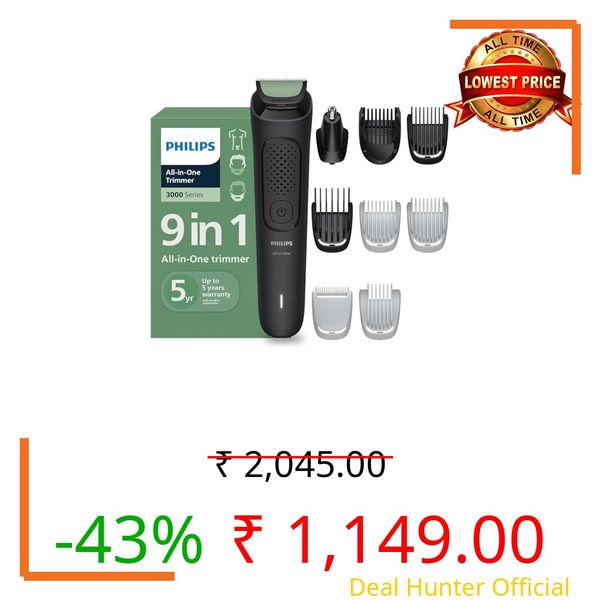 Philips India's No.1 Men's Trimmer | Single stroke beard trimming | 9-in-1 All in One Grooming Kit- Face, Hair & Body| Ear/Nose Trimmer attachment | Intimate Comb | 5yrs* warranty | MG3927