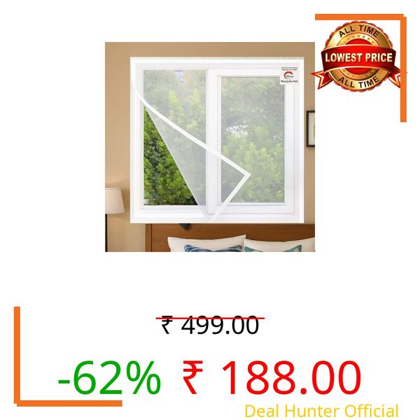 Blemy Polyester Window Mosquito Net for Home Color Velcro Hook Tape | Easy DIY Installation (White, 3X5 FEET)