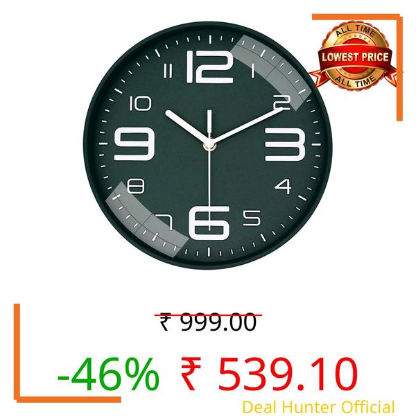 TEKCOOL Wall Clock 12" Silent Quartz Decorative Latest Wall Clock Non-Ticking Classic Clock Battery Operated Round Easy to Read for Room/Home/Kitchen/Bedroom/Office/School - Analog, Plastic Green'