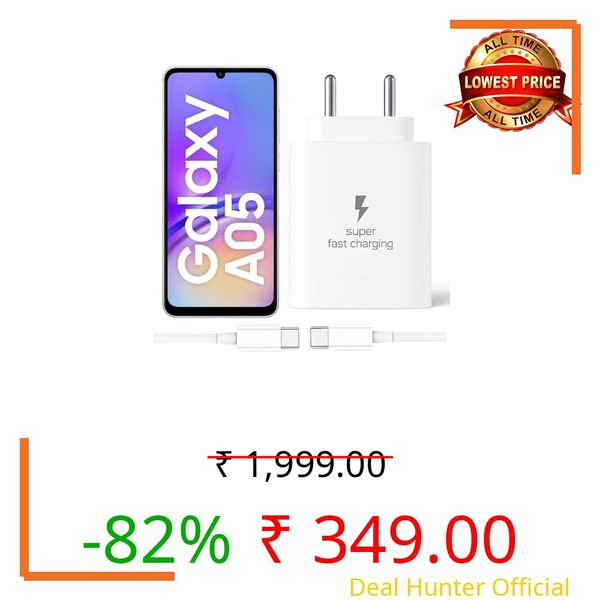 25W Type-C Charger with Cable Compatible with Samsung-Galaxy A05 | Super Fast Charger Adapter for S23/S24/S25/S21Fe/A14/M17/M06/M07/M05/F05/F15/F06/M36/A55/ F17/A16/M16/A56/A36/A35/M34/A34/A26, White