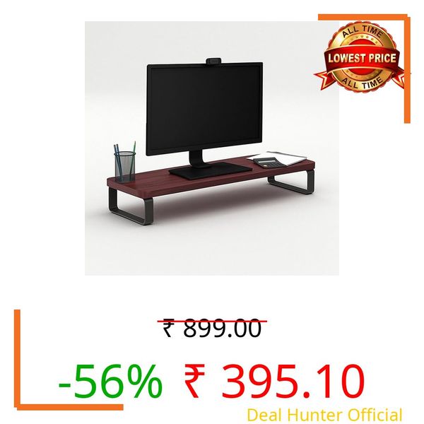 R2H Gallery Wooden Computer Monitor Stand Riser | Desktop Organizer for Monitor, Laptop & TV | Ergonomic Height | Space Saving Desk Shelf (Mahogany Finish, Metal Legs) (Brown1)