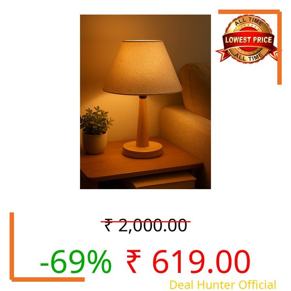 Decorcity Modern Wooden Table Lamp with Fabric Shade | Warm Ambient Lighting for Bedroom, Living Room & Home Décor | Bedside Nightstand Lamp with Soft Glow | Minimalist Design (Jute)